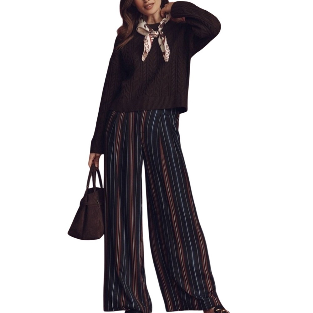 Maeve Anthropologie The Avery Striped Wide Leg Pants Black Rust Blue SP NEW